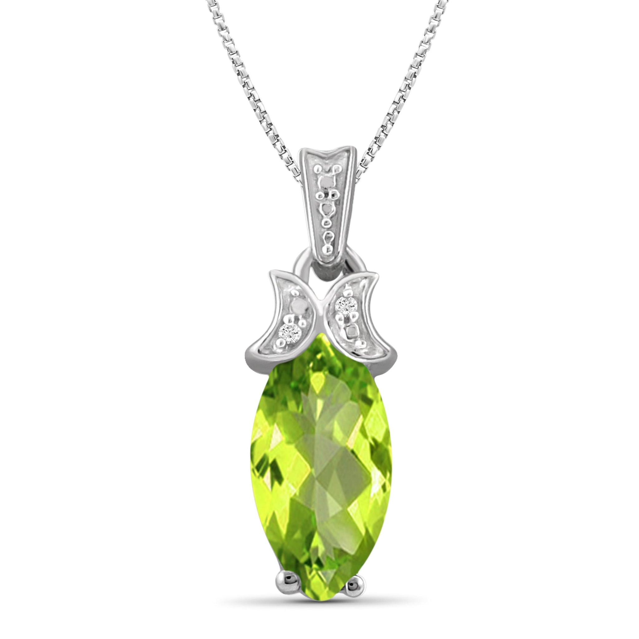 JewelonFire 2.00 Carat T.G.W. Peridot And White Diamond Accent Sterling Silver Pendant - Assorted Colors