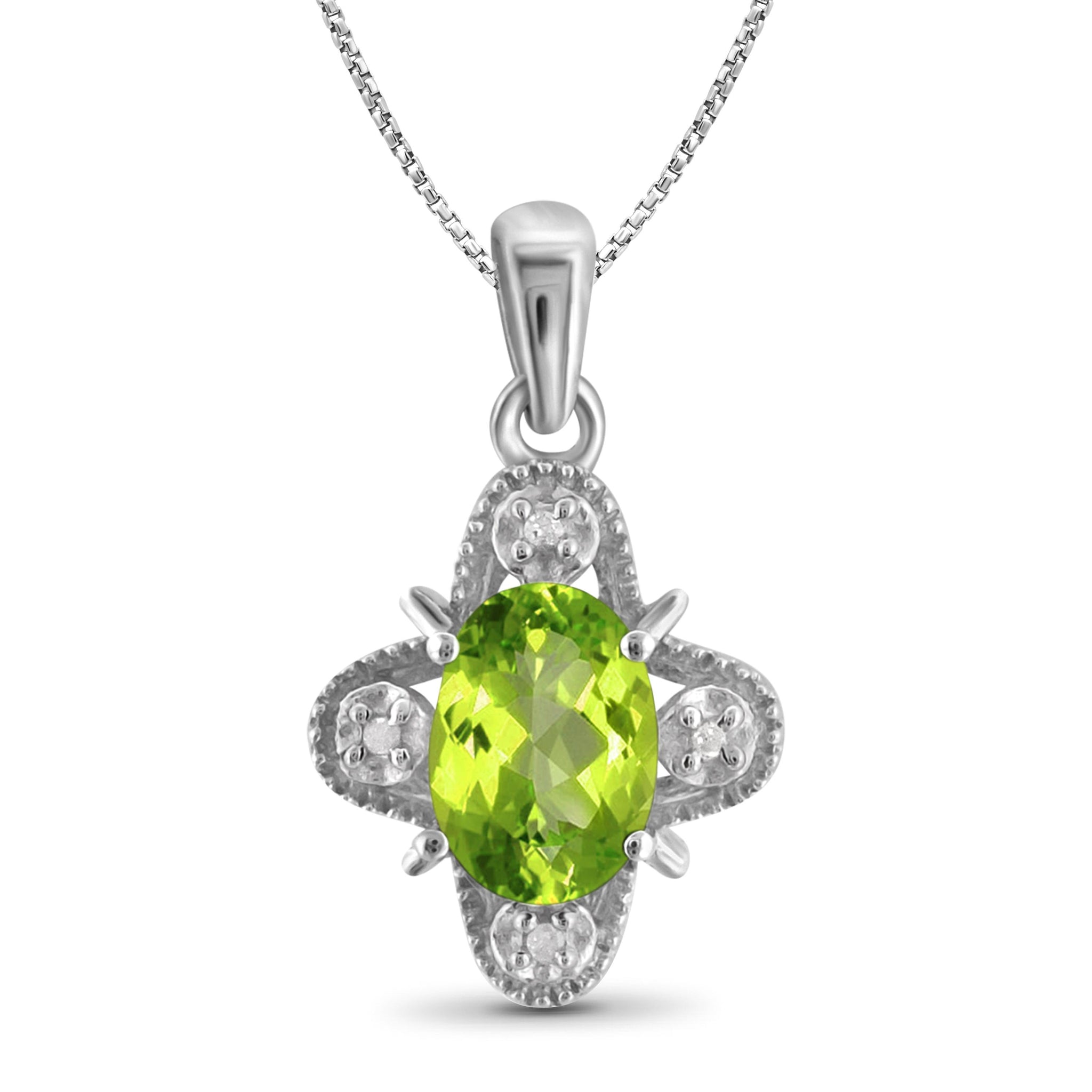 JewelonFire 3/4 Carat T.G.W. Peridot And White Diamond Accent Sterling Silver Pendant - Assorted Colors