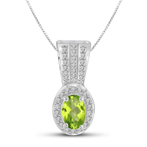 JewelonFire 1/2 Carat T.G.W. Peridot And White Diamond Accent Sterling Silver Pendant - Assorted Colors