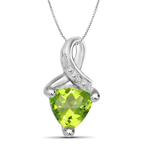 JewelonFire 1 1/2 Carat T.G.W. Peridot And White Diamond Accent Sterling Silver Pendant - Assorted Colors
