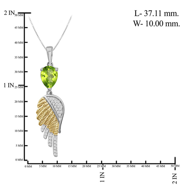 JewelonFire 1.00 Carat T.G.W. Peridot & Created White Sapphire Two Tone Sterling Silver Pendant - Assorted Colors