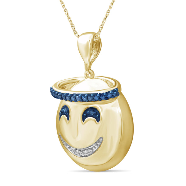 JewelonFire 1/10 Ctw Blue And White Diamond 14k Gold Over Silver Emoji Pendant