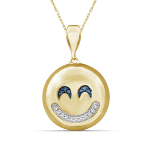 JewelonFire 1/20 Ctw Blue And White Diamond 14k Gold Over Silver Emoji Pendant