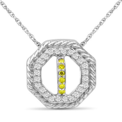 JewelonFire 1/7 Carat T.W. Yellow And White Diamond Sterling Silver Octagon Pendant - Assorted Colors