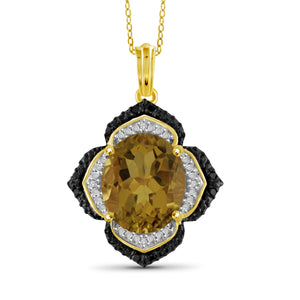 JewelonFire 1 1/2 Carat T.G.W. Whiskey And Black & White Diamond Accent 14kt Gold Over Silver Flower Pendant