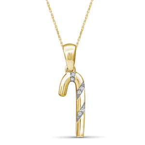 JewelonFire Accent Genuine White Diamonds Candy Cane Pendant Necklace in Gold over Silver