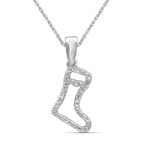 JewelonFire Accent Diamonds Christmas Santa Claus Shoe Pendant in Sterling Silver