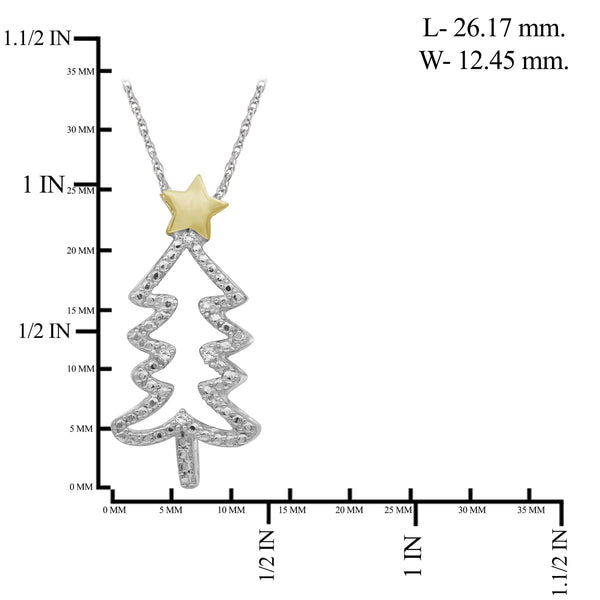 JewelonFire Accent Genuine White Diamonds Christmas Tree Pendant in Two-Tone Sterling Silver