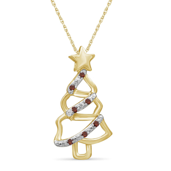JewelonFire Accent Genuine White Diamonds Christmas Tree Pendant in Gold over Silver
