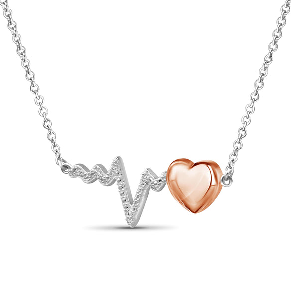 JewelonFire Accent Genuine White Diamonds Heartbeat Necklace in Two-Tone Sterling Silver