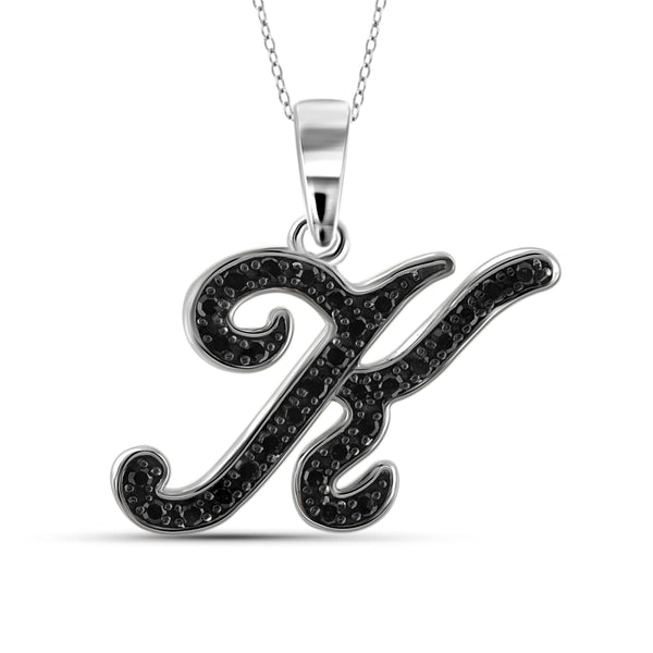 JewelonFire 1/4 Carat T.W. Black Diamond Sterling Silver "A to Z" Initial Pendant