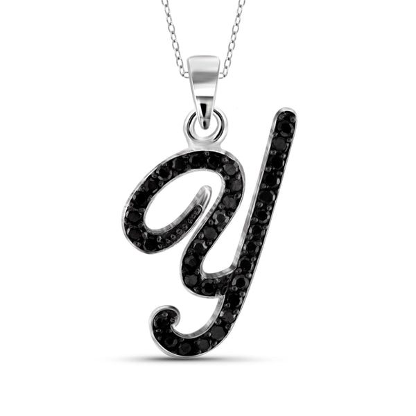JewelonFire 1/4 Carat T.W. Black Diamond Sterling Silver "A to Z" Initial Pendant