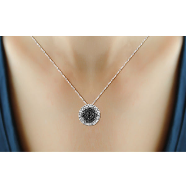 JewelonFire Accent Black Diamond Flower Pendant in Sterling Silver