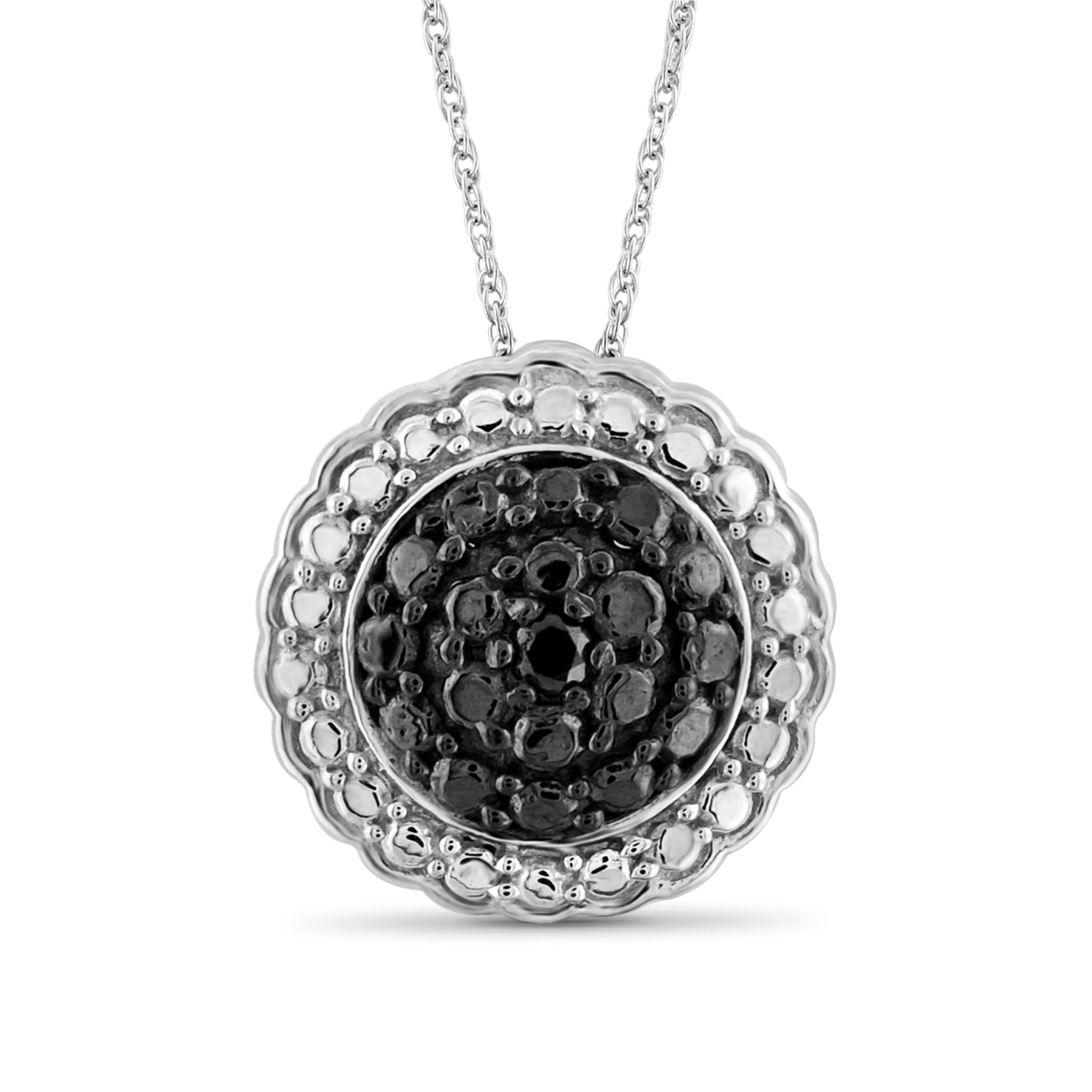 JewelonFire Accent Black Diamond Flower Pendant in Sterling Silver