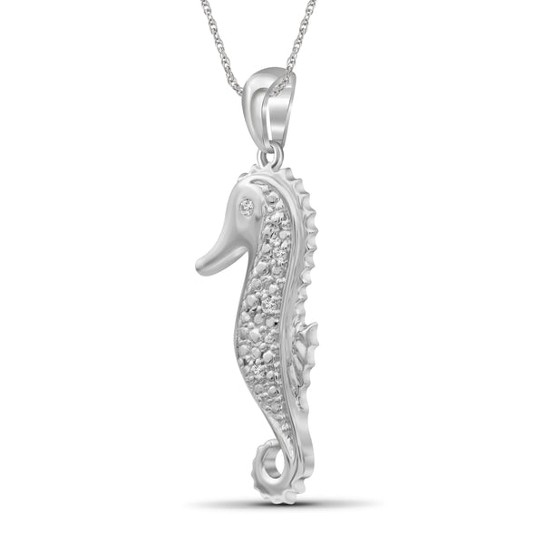 JewelonFire 1/20 Carat T.W. White Diamond Sterling Silver Sea Horse Pendant - Assorted Colors