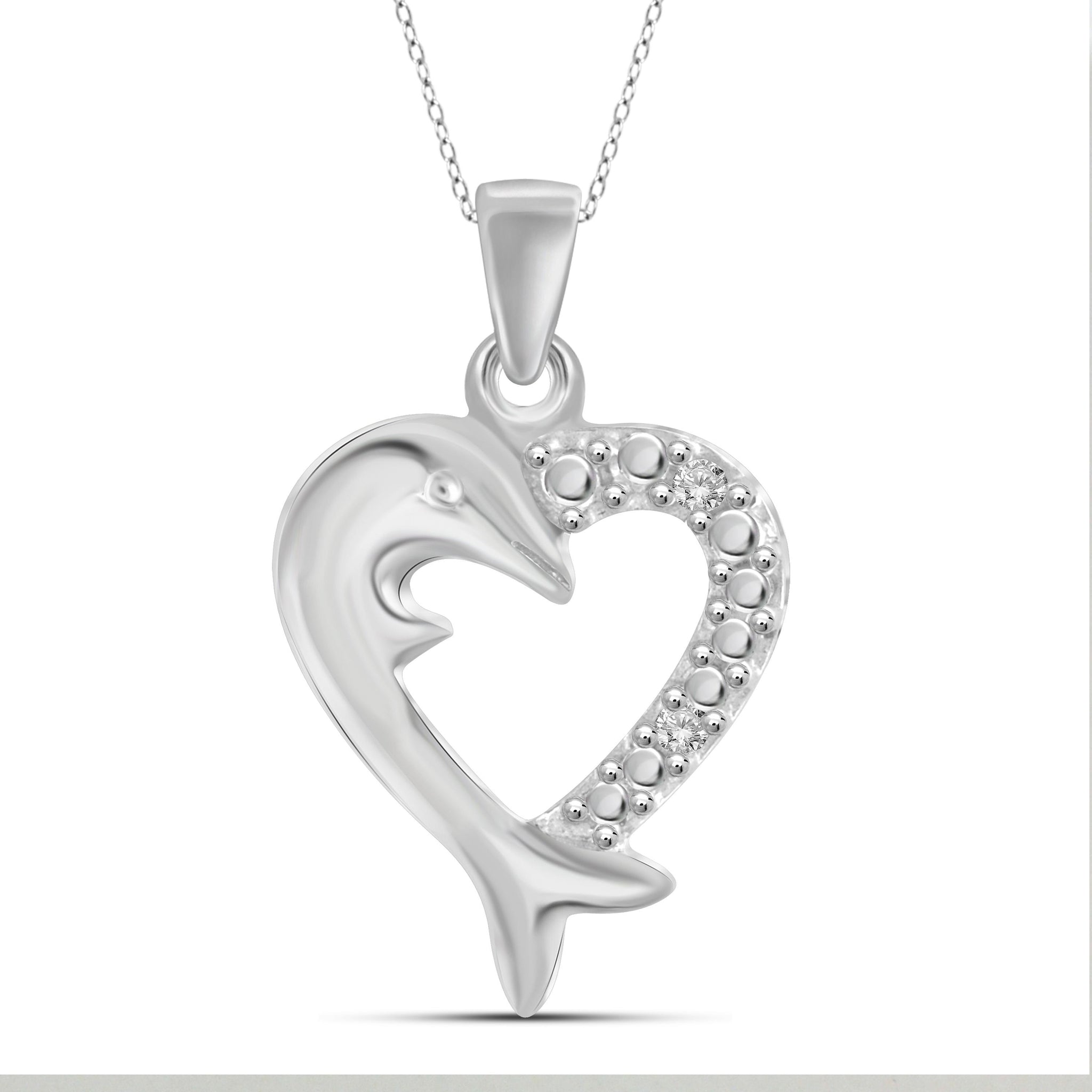 JewelonFire White Diamond Accent Sterling Silver Dolphin-Heart Pendant - Assorted Colors