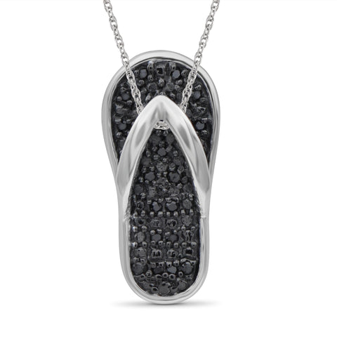 JewelonFire 1/20 Carat T.W. Black Diamond Sterling Silver Flip-Flop Pendant - Assorted Colors