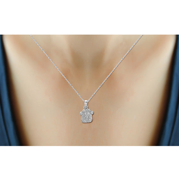 JewelonFire Accent White Diamond Paw Pendant in Sterling Silver