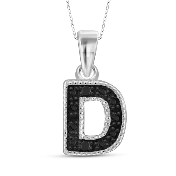 JewelonFire Black Diamond Accent Sterling Silver "A TO Z" Initial Pendant