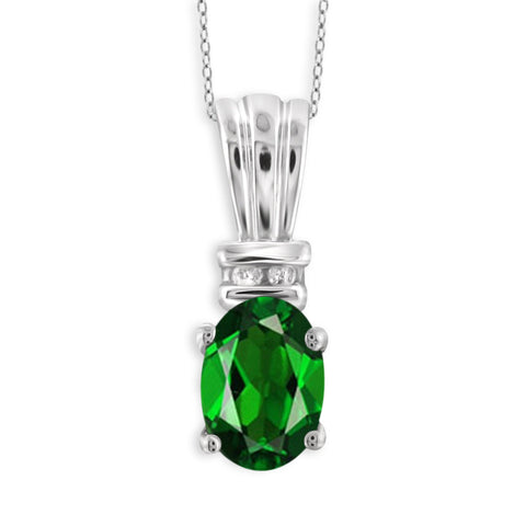 JewelonFire 0.80 Carat T.G.W. Chrome Diopside and 1/20 ctw White Diamond Sterling Silver Pendant - Assorted Colors