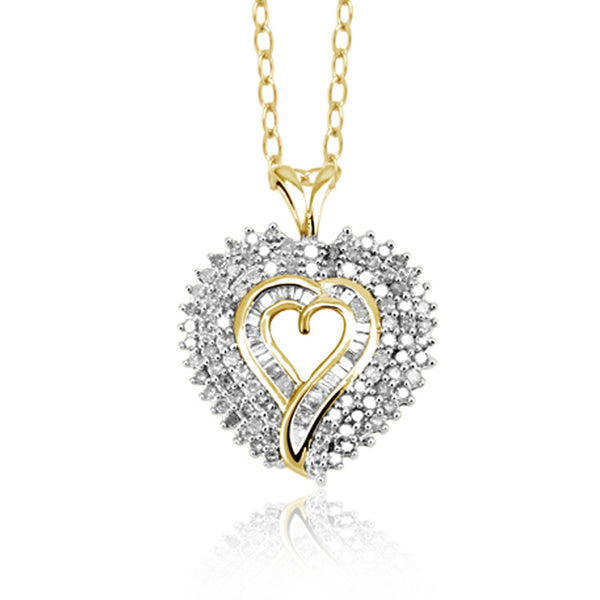 JewelonFire 1 Carat T.W. White Diamond Sterling Silver Triple Heart Pendant - Assorted Colors
