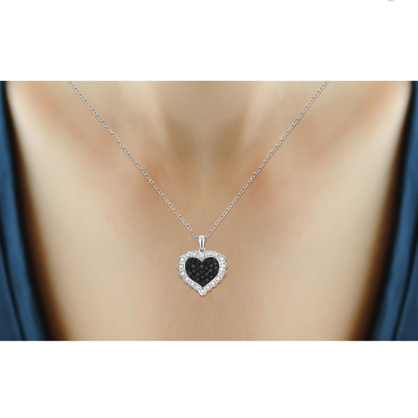 JewelonFire 1/2 Carat T.W. Black and White Diamond Sterling Silver Heart Pendant