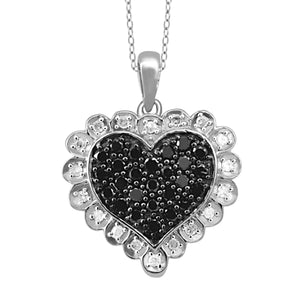JewelonFire 1/2 Carat T.W. Black and White Diamond Sterling Silver Heart Pendant