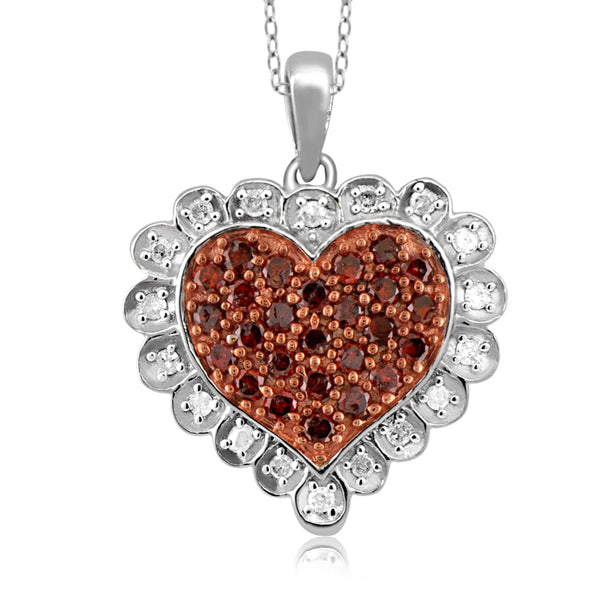 JewelonFire 1/2 Carat T.W. Red and White Diamond Sterling Silver Heart Pendant