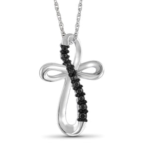JewelonFire Accent Black Diamond Cross Pendant in Sterling Silver
