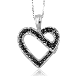 JewelonFire 1/20 Carat T.W. Black Diamond Sterling Silver Heart Pendant
