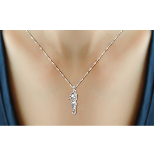 JewelonFire Accent White Diamond See Horse Pendant in Sterling Silver - Assorted Colors