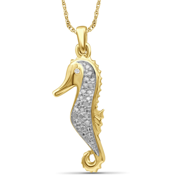 JewelonFire Accent White Diamond See Horse Pendant in Sterling Silver - Assorted Colors