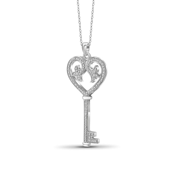 JewelonFire White Diamond Accent Sterling Silver Key and Heart Pendant - Assorted Colors