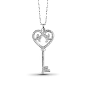 JewelonFire White Diamond Accent Sterling Silver Key and Heart Pendant - Assorted Colors