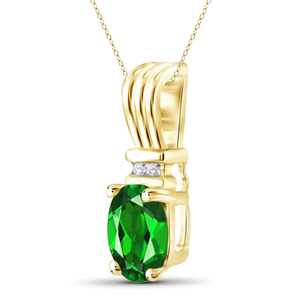 JewelonFire 0.80 Carat T.G.W. Chrome Diopside and 1/20 ctw White Diamond Sterling Silver Pendant - Assorted Colors