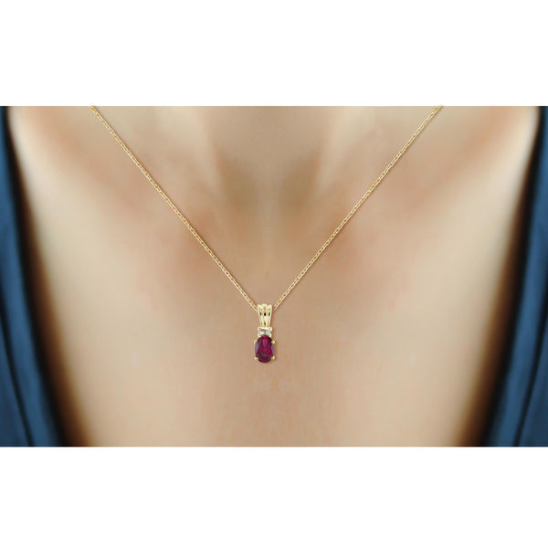 JewelonFire 0.90 Carat T.G.W. Ruby and 1/20 ctw White Diamond Sterling Silver Pendant - Assorted Colors