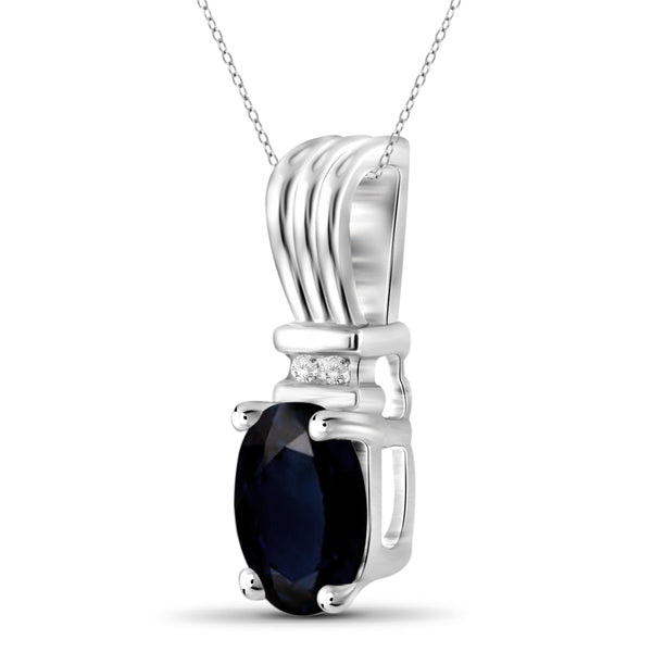 JewelonFire 1.00 Carat T.G.W. Sapphire and 1/20 ctw White Diamond Sterling Silver Pendant - Assorted Colors