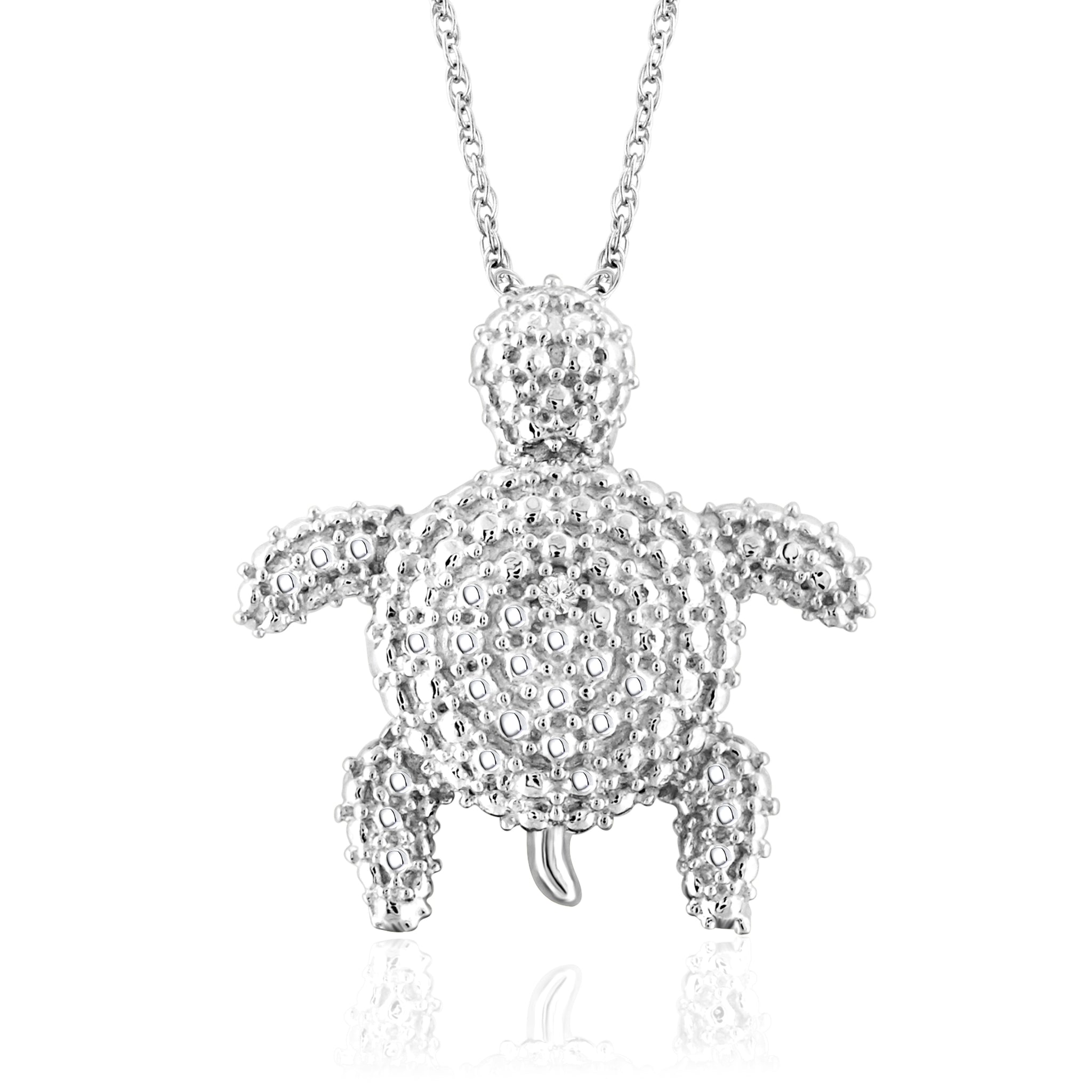JewelonFire Accent White Diamond Tortoise Pendant in Sterling Silver