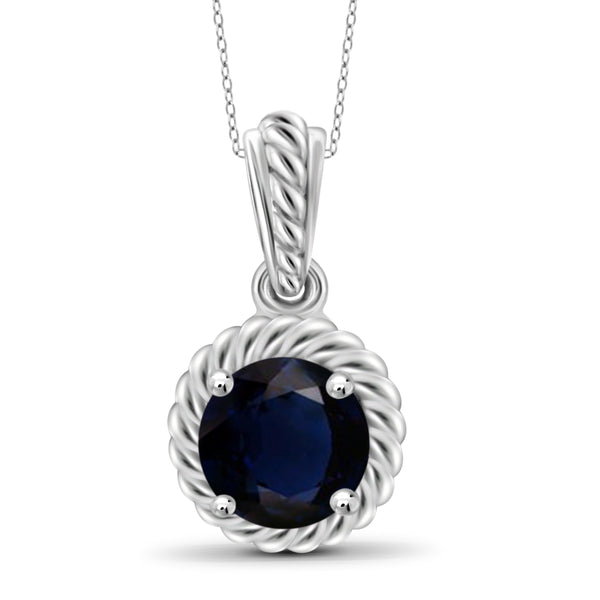 JewelonFire 1 1/5 Carat T.G.W. Sapphire Sterling Silver Halo Pendant - Assorted Colors