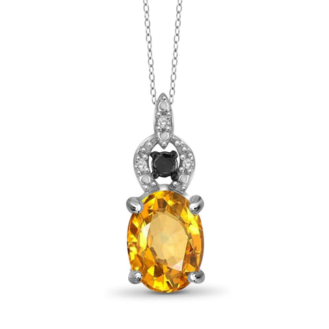JewelonFire 1.00 Carat T.G.W. Citrine And 1/20 Carat T.W. Black & White Diamond Sterling Silver Pendant - Assorted Colors