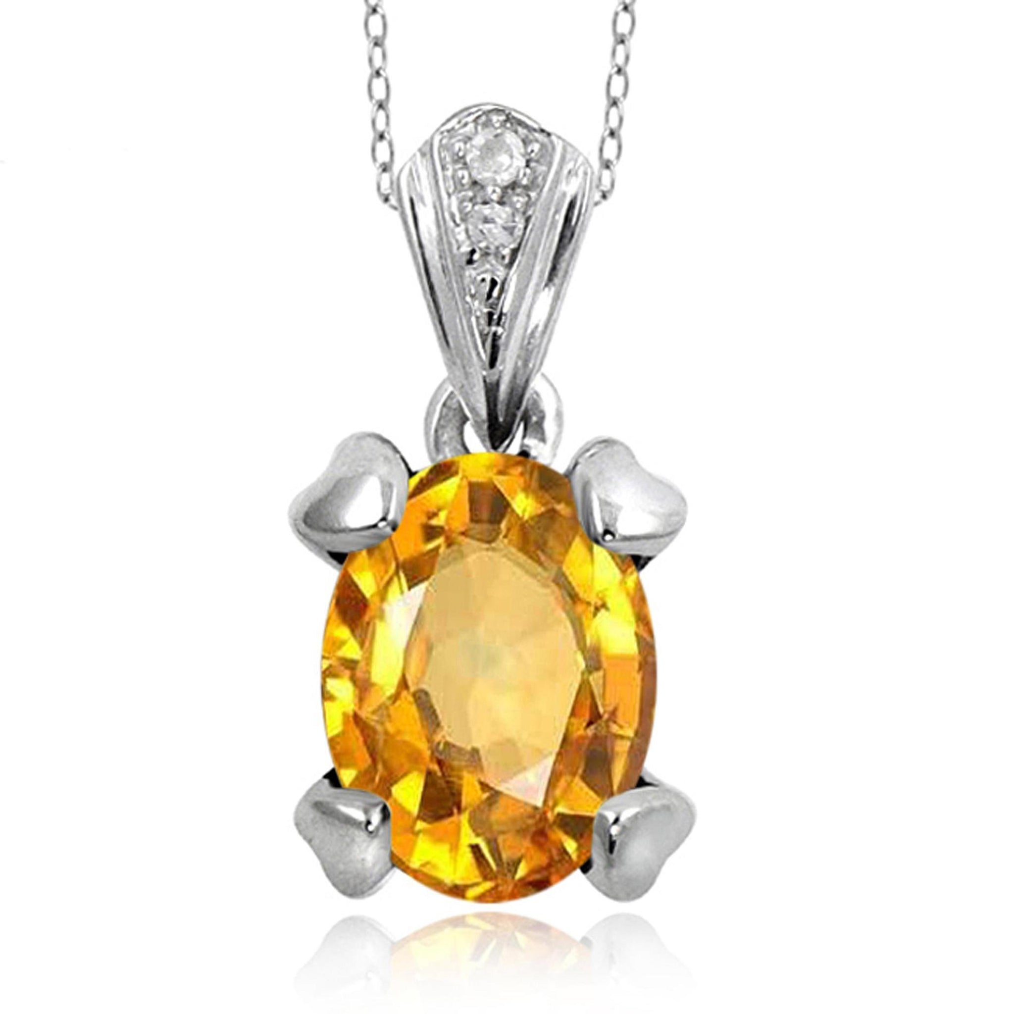 JewelonFire 1.00 Carat T.G.W. Citrine And White Diamond Accent Sterling Silver Pendant - Assorted Colors