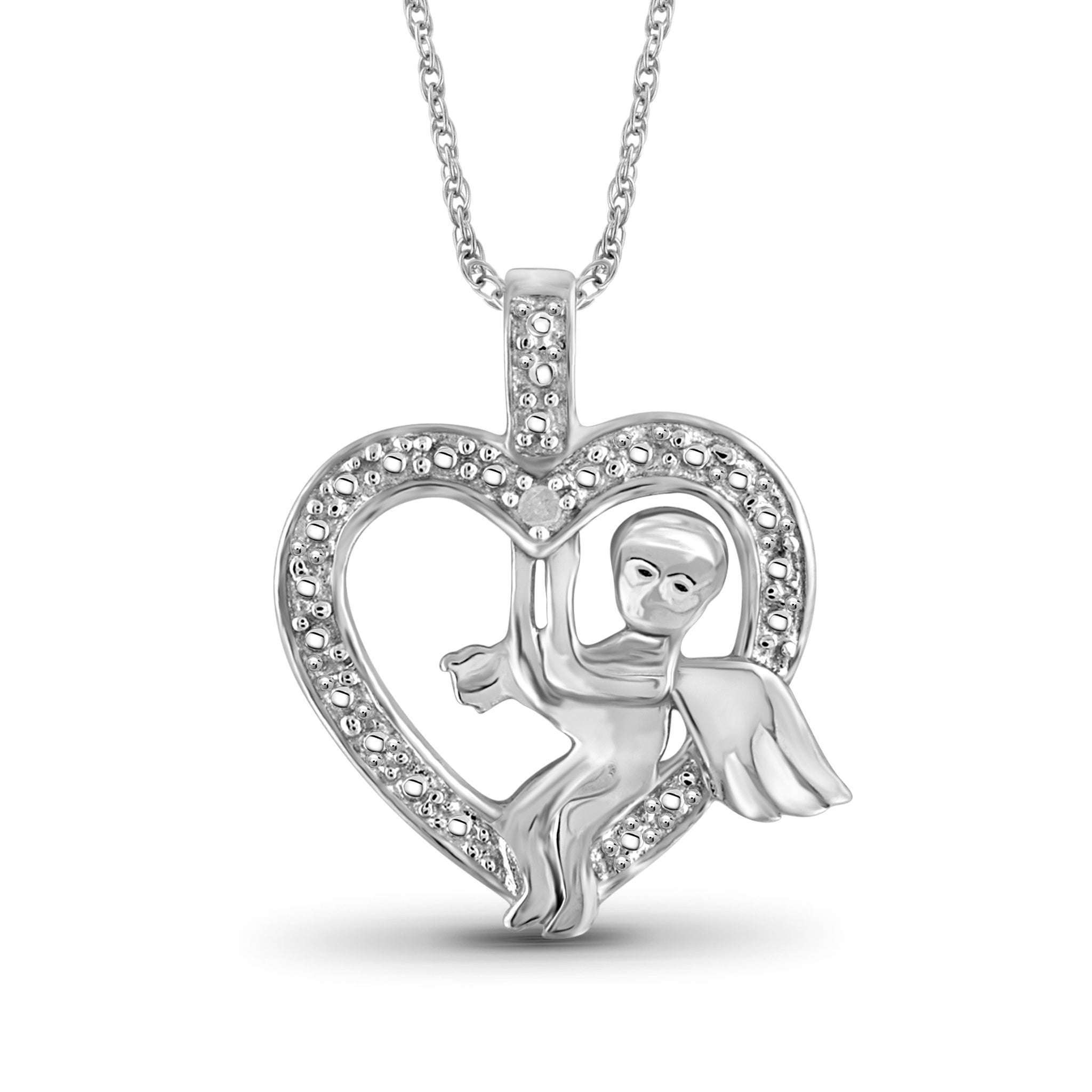 JewelonFire Accent White Diamond Heart Pendant in Sterling Silver