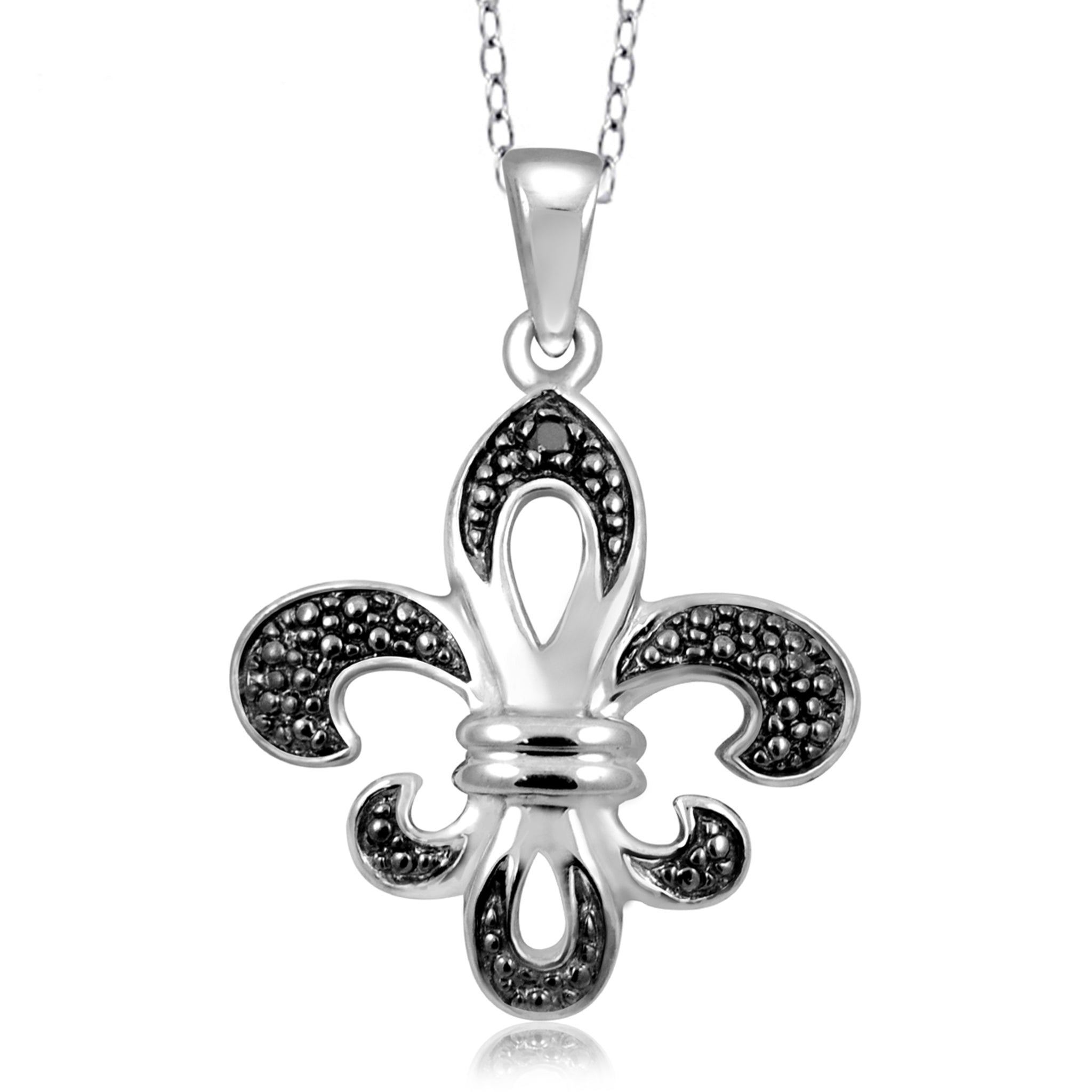 JewelonFire Accent Black Diamond Fleur-de-Lis Pendant in Sterling Silver