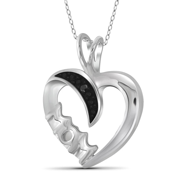 JewelonFire Black Diamond Accent Sterling Silver Heart Pendant - Assorted Colors