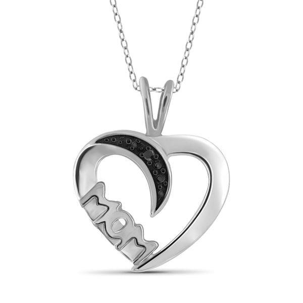 JewelonFire Black Diamond Accent Sterling Silver Heart Pendant - Assorted Colors