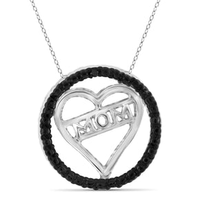 JewelonFire Black Diamond Accent Sterling Silver "MOM" Heart Pendant - Assorted Colors