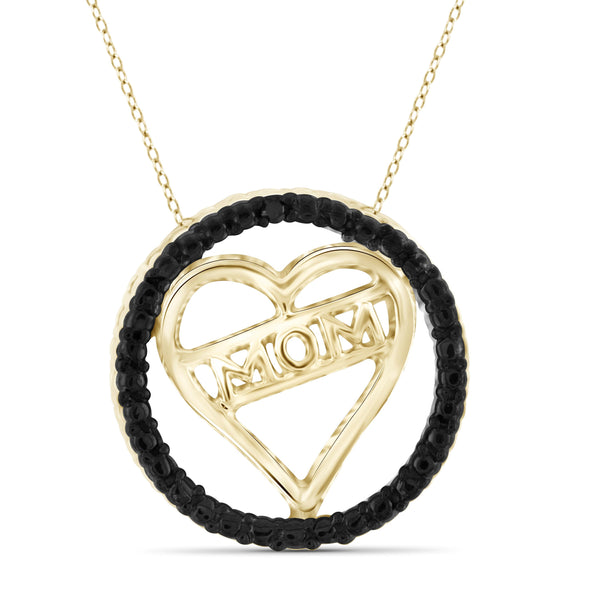 JewelonFire Black Diamond Accent Sterling Silver "MOM" Heart Pendant - Assorted Colors