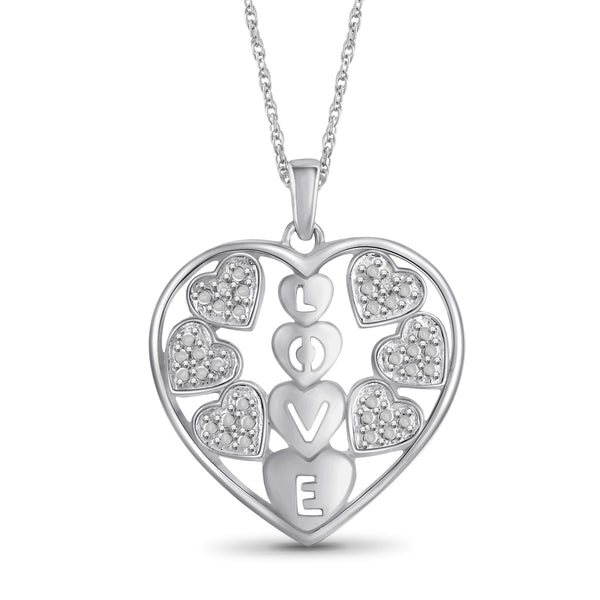 JewelonFire Accent White Diamond Love in Heart Sterling Silver Pendant