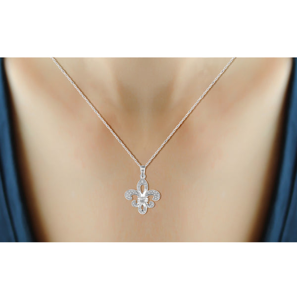 JewelonFire Accent White Diamond Fleur-de-Lis Pendant in Sterling Silver