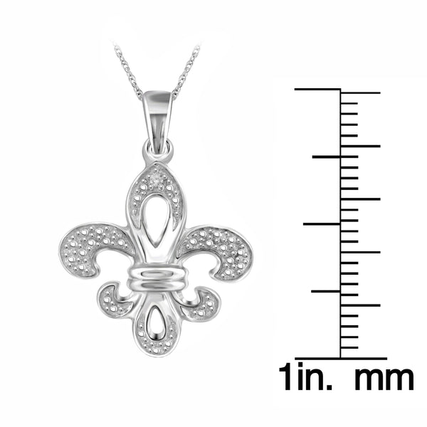 JewelonFire Accent White Diamond Fleur-de-Lis Pendant in Sterling Silver